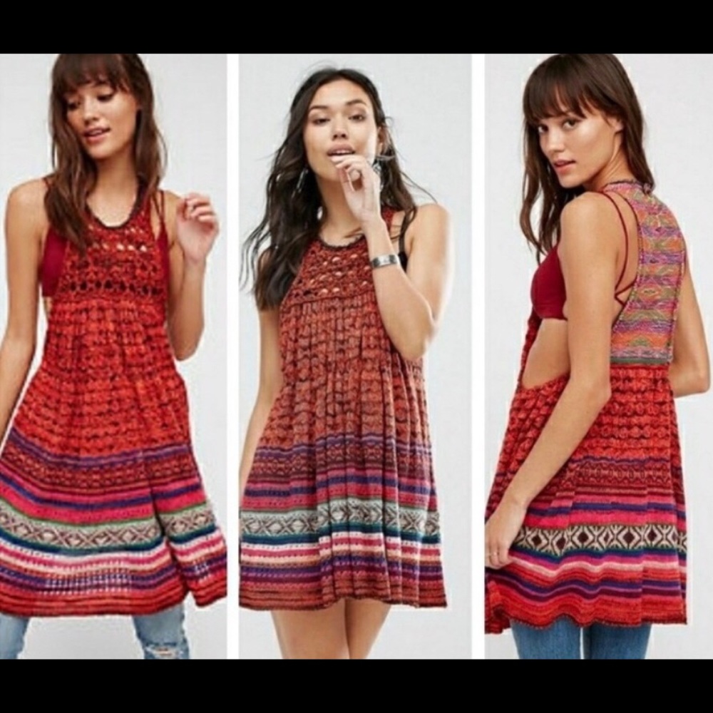 NWTFree people size M crochet dress button at neck dress in perfect condition